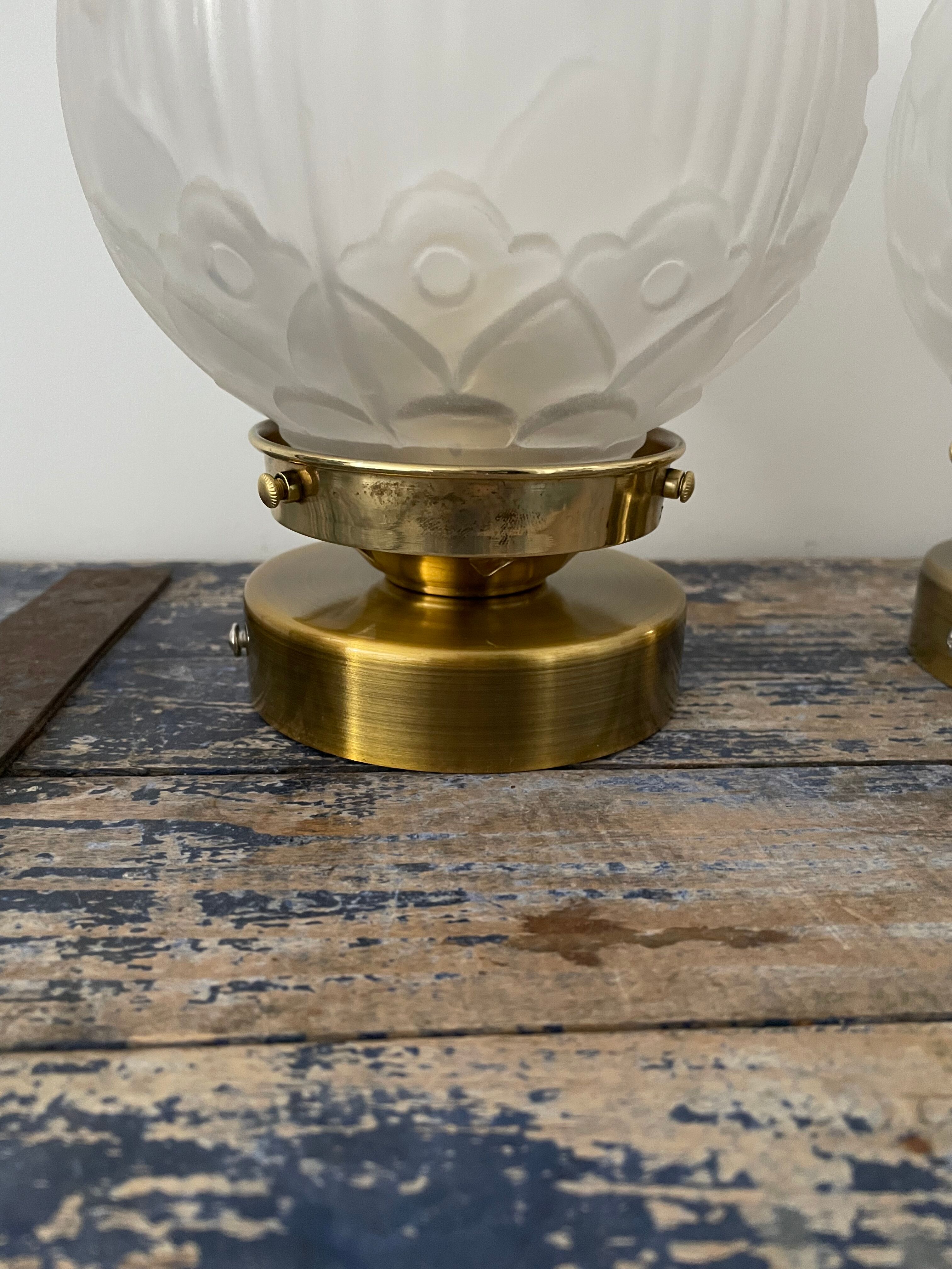 Pair of new electrified Art Deco globe sconces