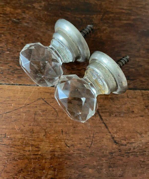 Pair of antique faceted cut crystal handles