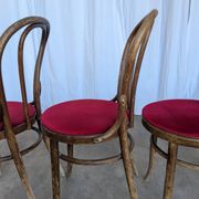 Set of 4 Vintage Bentwood Bistro Chairs, Red Upholstery