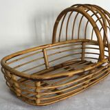 Rattan doll couffin, vintage toy