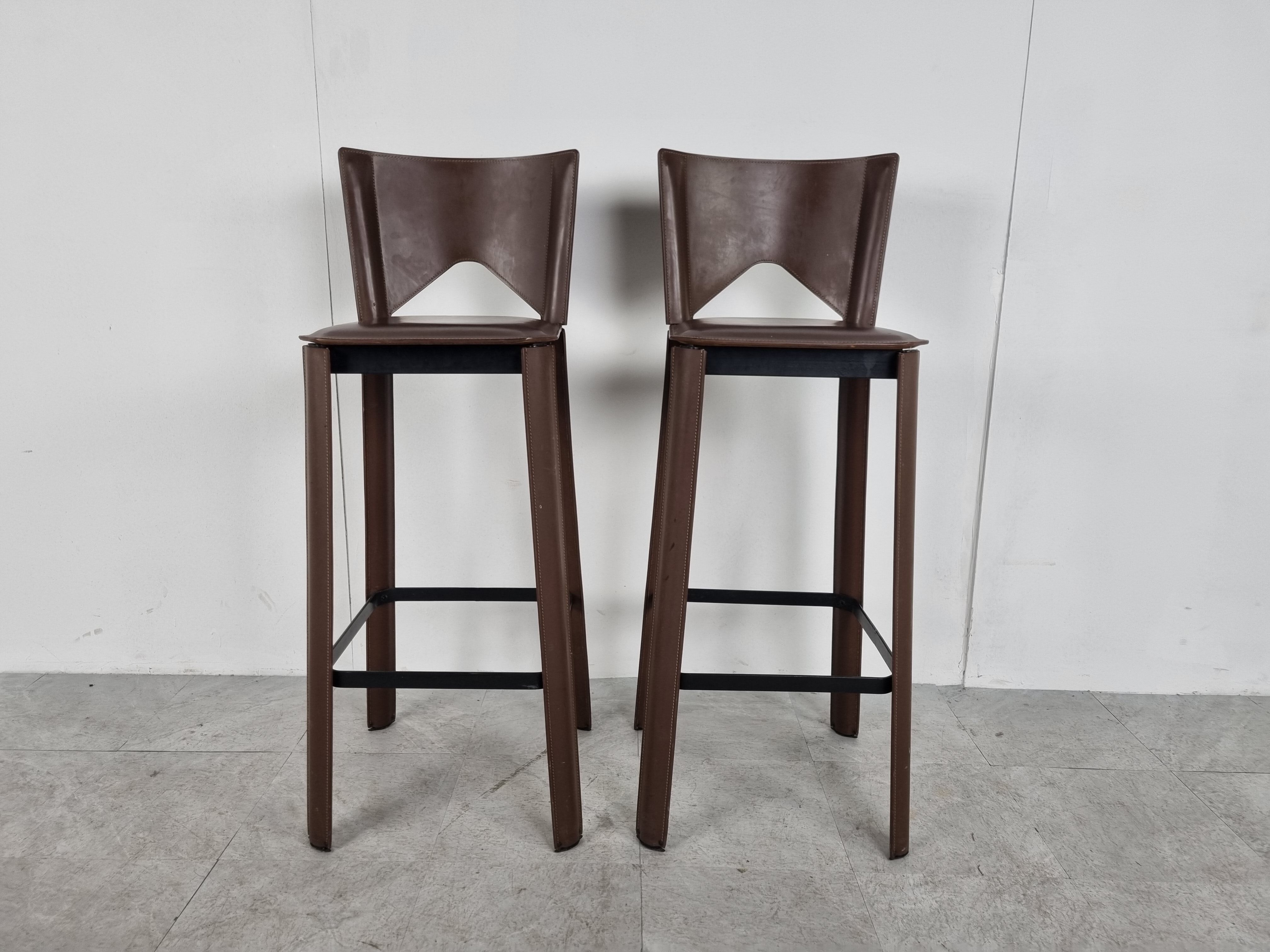 Brazilian leather bar stools, 1980s