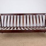 Danish 3 seater sofa in Rosewood and new fabric by Grete Jalk for Poul Jepessen 1960.