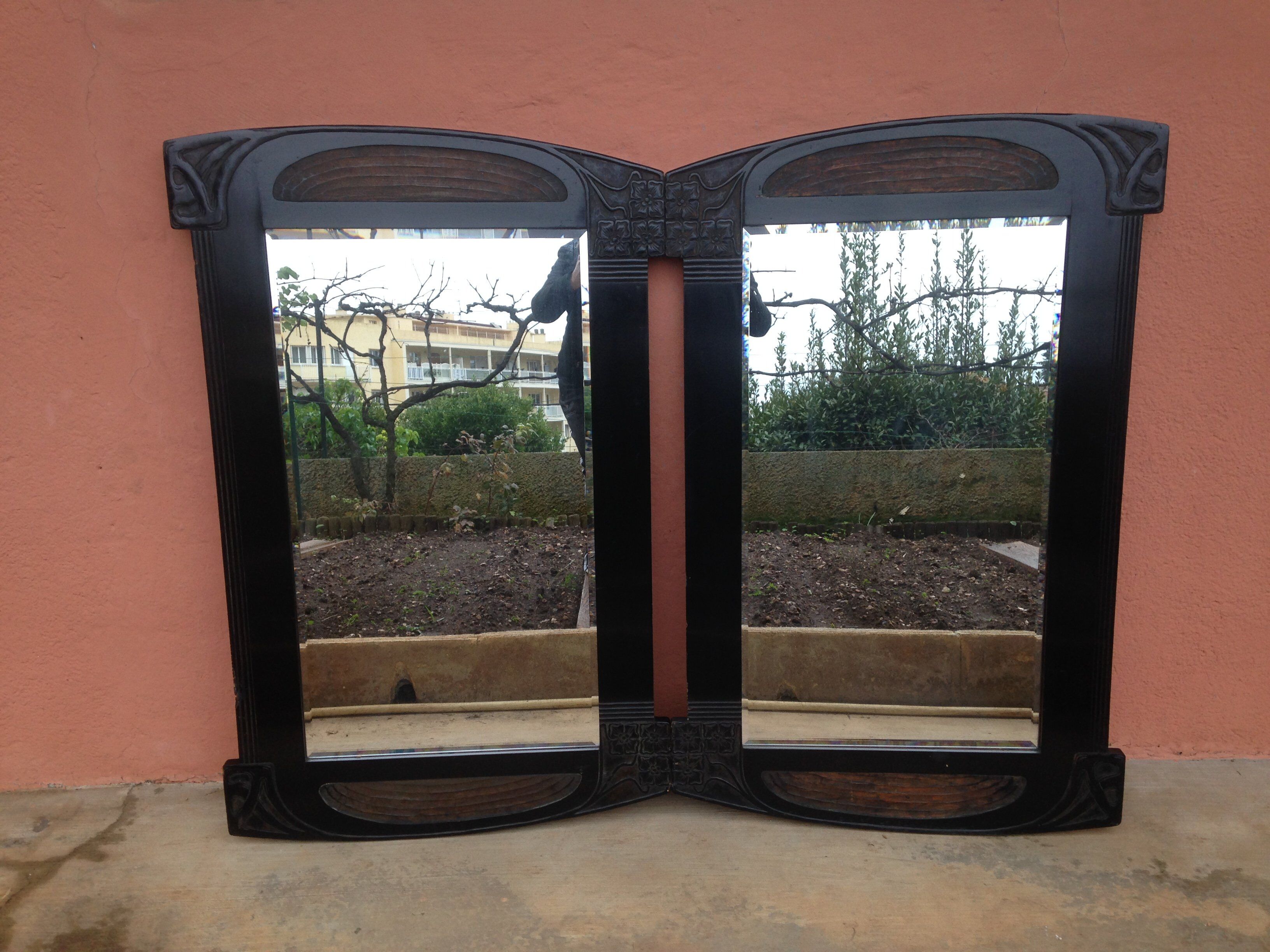 Paire de miroir floral Art Nouveau