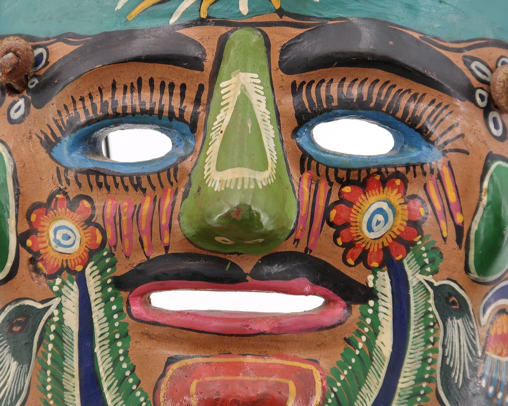 Masque du Mexique en terre cuite colorée, années 70