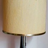 Modernist lamp chromed metal 70s, beige canvas lampshade
