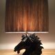 Horsehead lamp and wool lampshade, black resin
