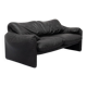 Black leather Cassina Maralunga sofa, 1970s