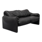 Canapé Maralunga en cuir noir Cassina, années 1970