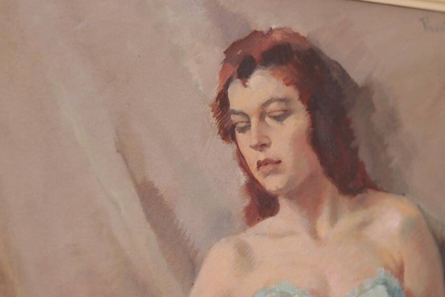 Huile sur toile originale française – « Portrait de femme » par Philippe de Rougemont – vintage et encadrée – 72,5 × 64 cm (28,5" × 25,2")