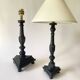 Duo wooden lamps, new 2 M fabric cables, lampshades
