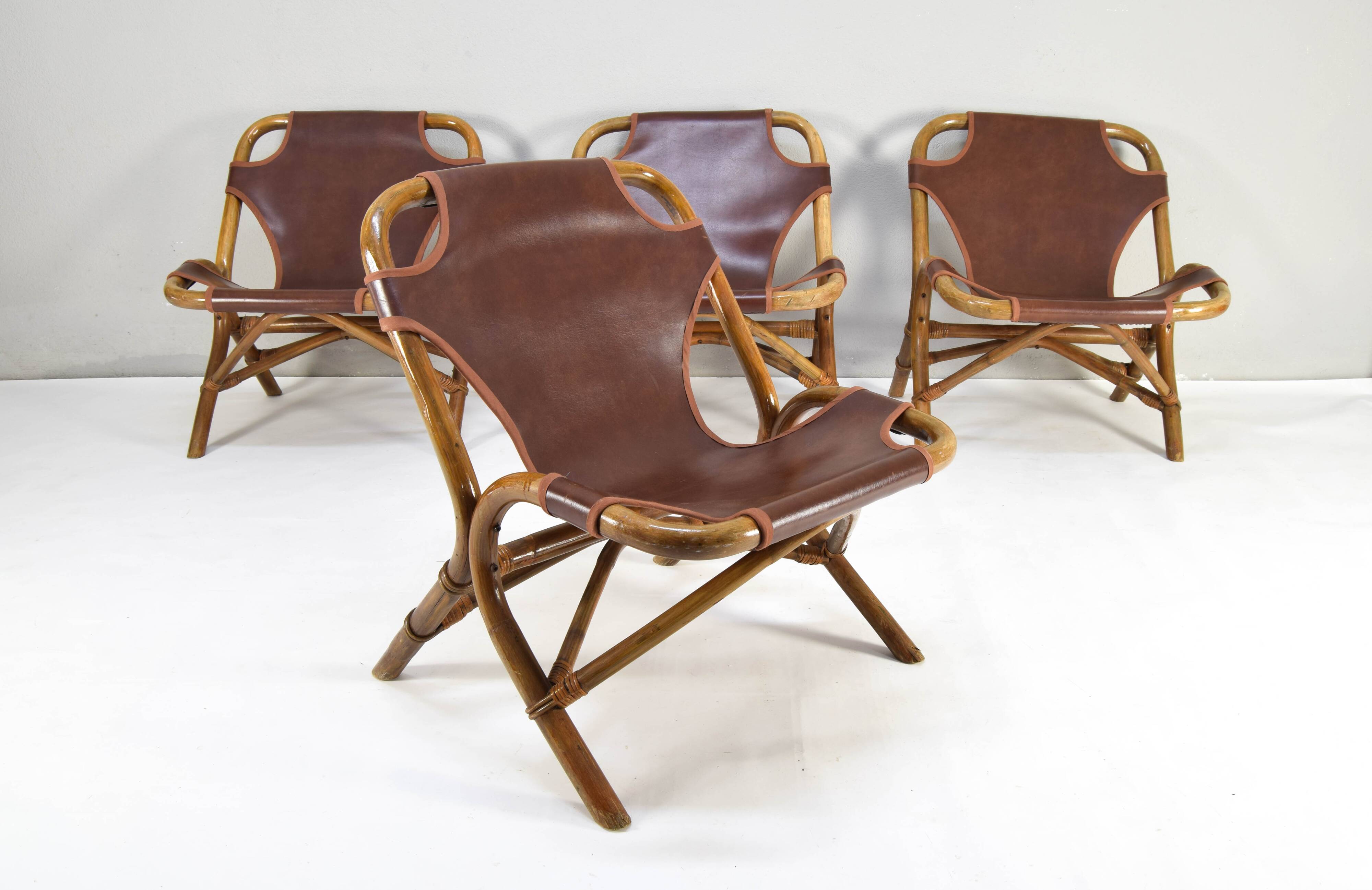 Set of four Mid-Century Modern bamboo armchairs, Spain, 1960