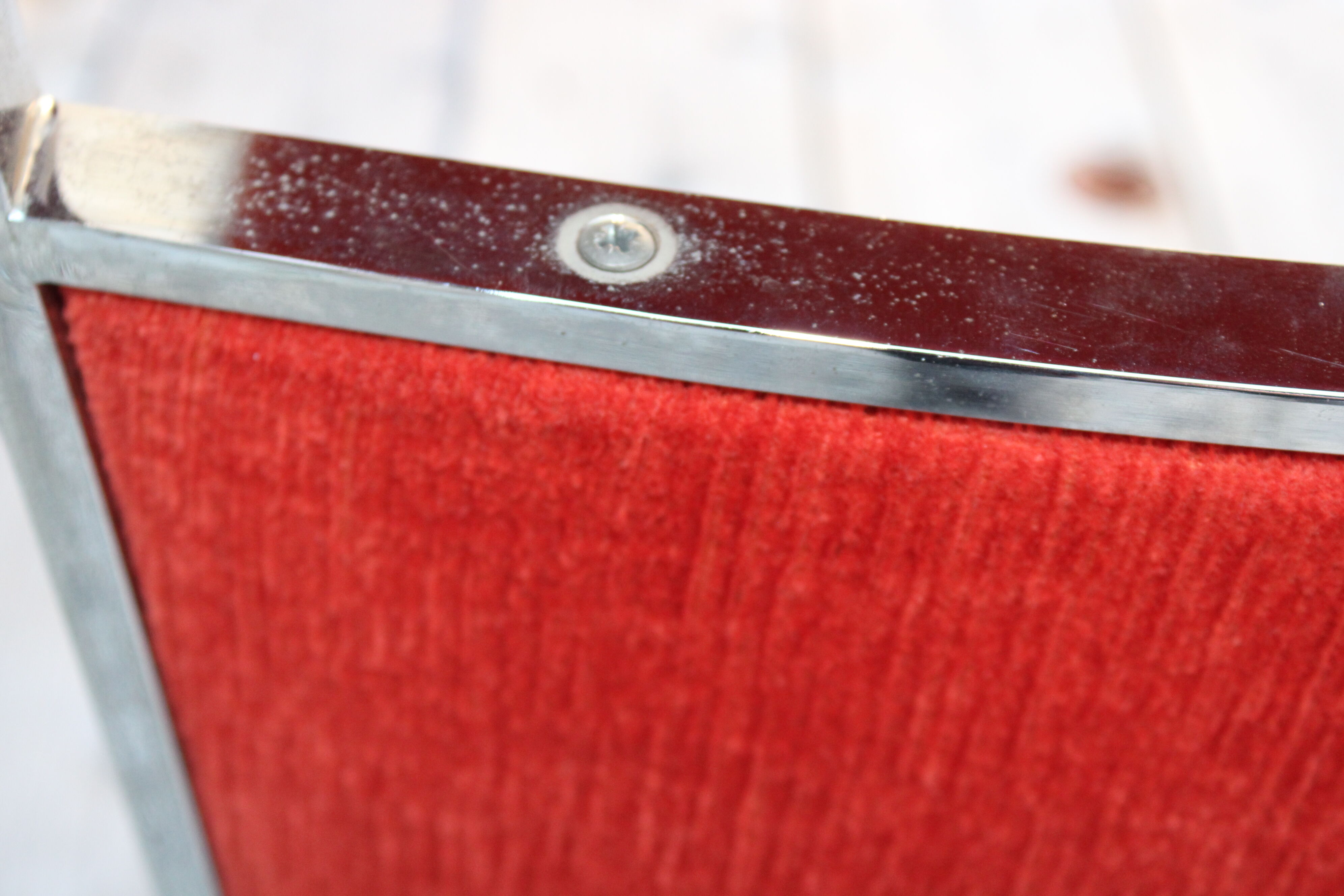 4 Chrome chairs in vintage orange velvet
