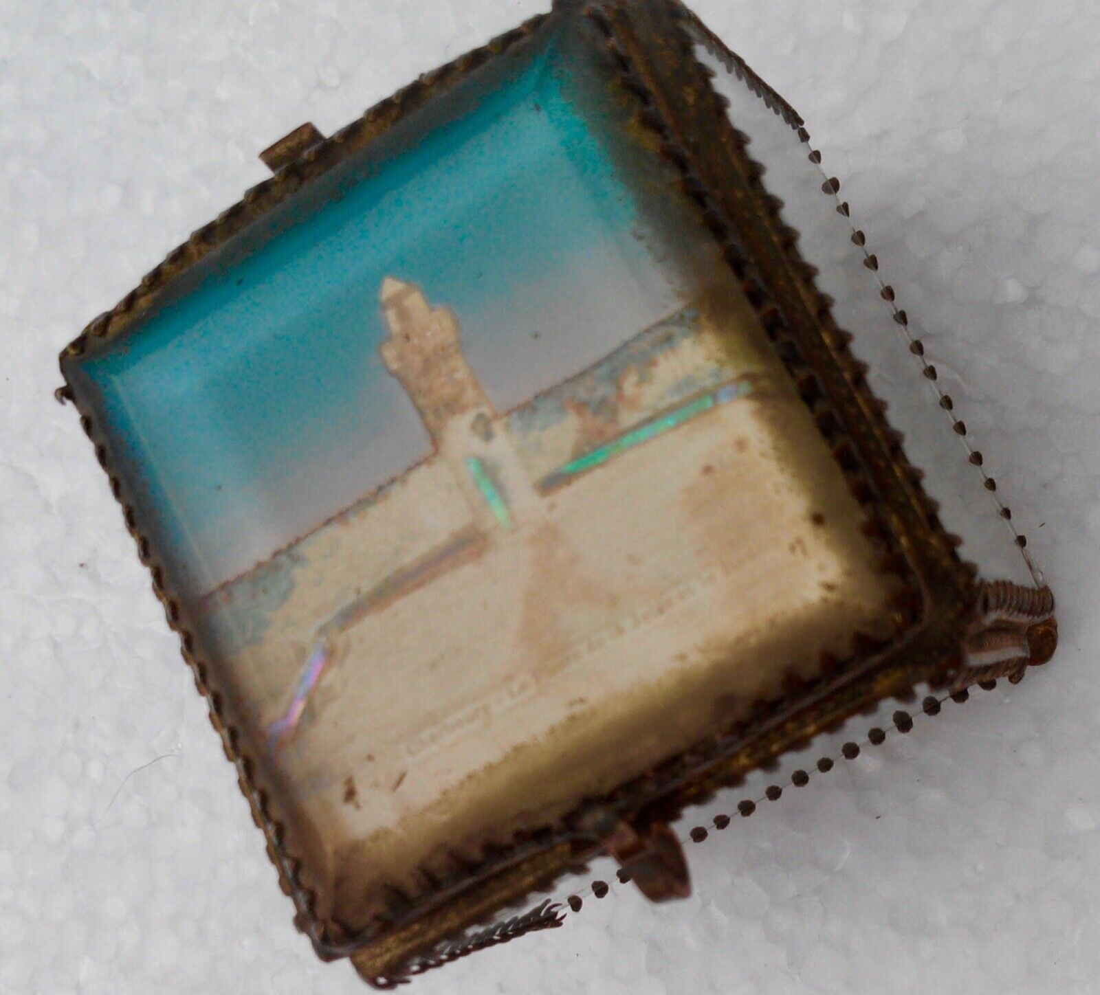Jewel box antique, beveled glass and brass, Cherbourg the lighthouse