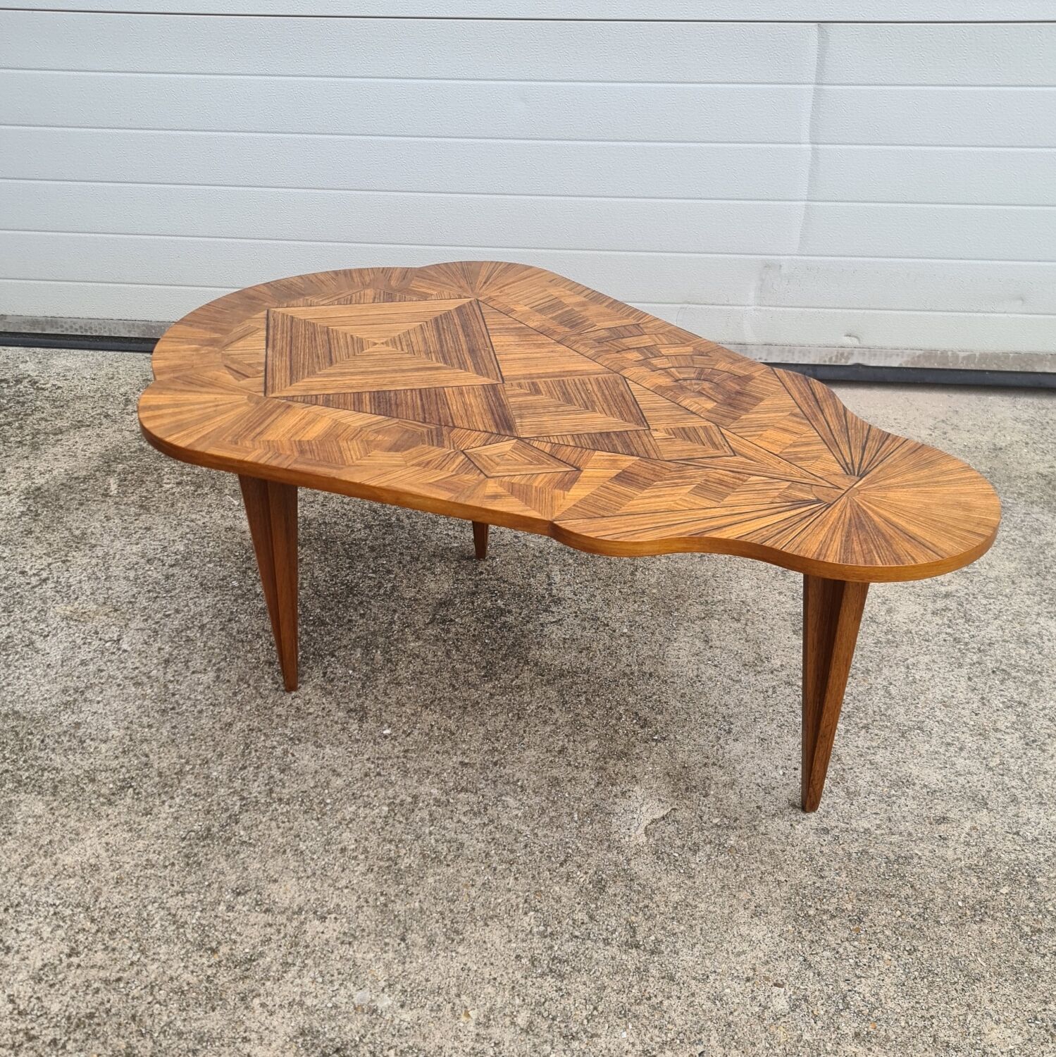 Vintage art deco coffee table with geometric marquetry