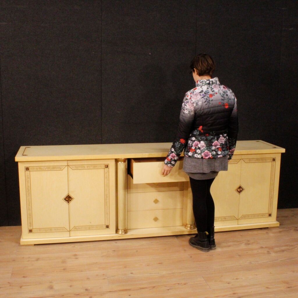 Buffet Italien en bois exotique et laiton
