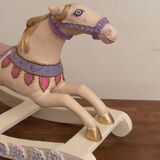 Hand-painted antique rocking horse – pastel nursery decor, heirloom toy
