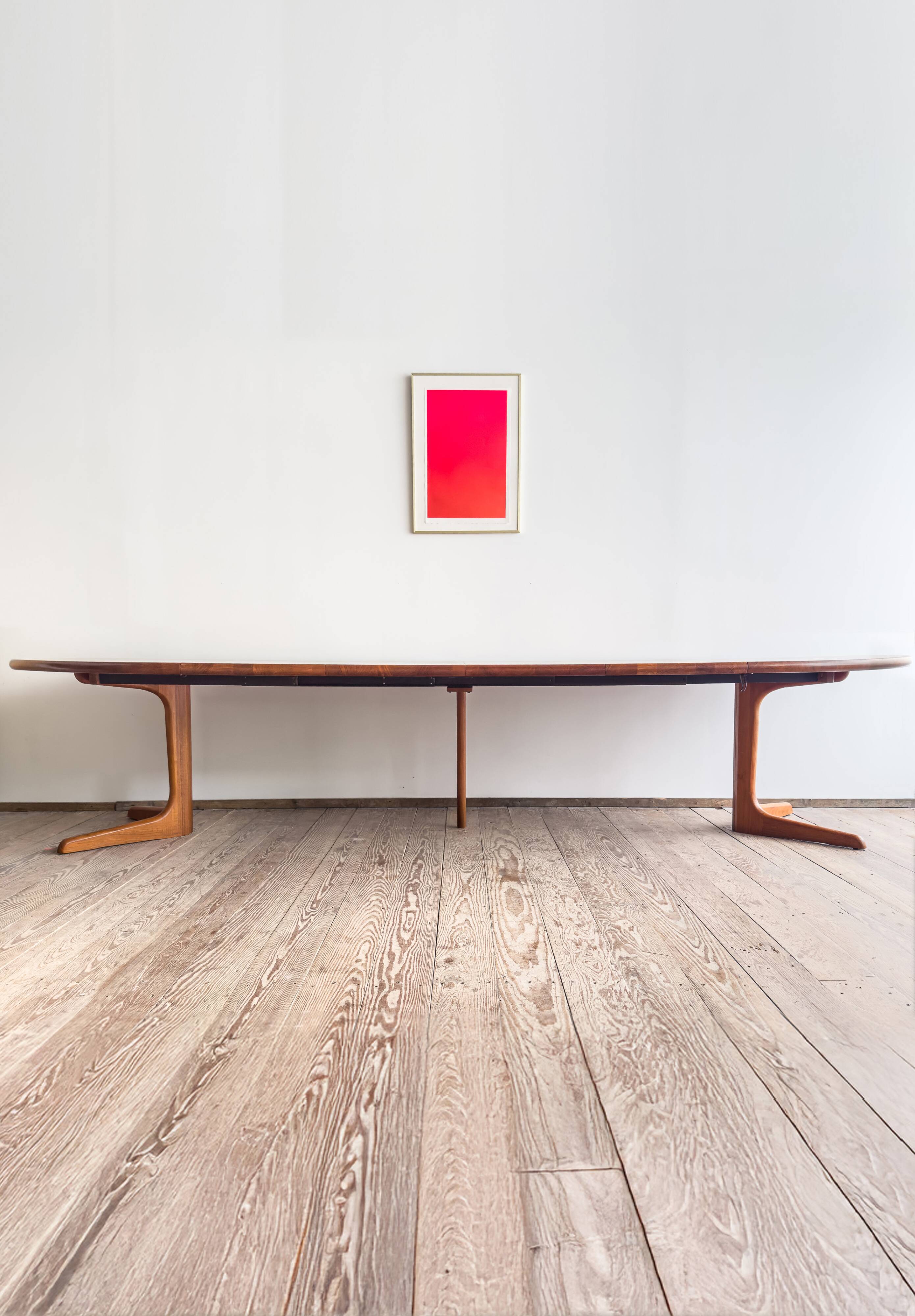 Grande table à manger scandinave vintage en teck massif, Danemark, 1970