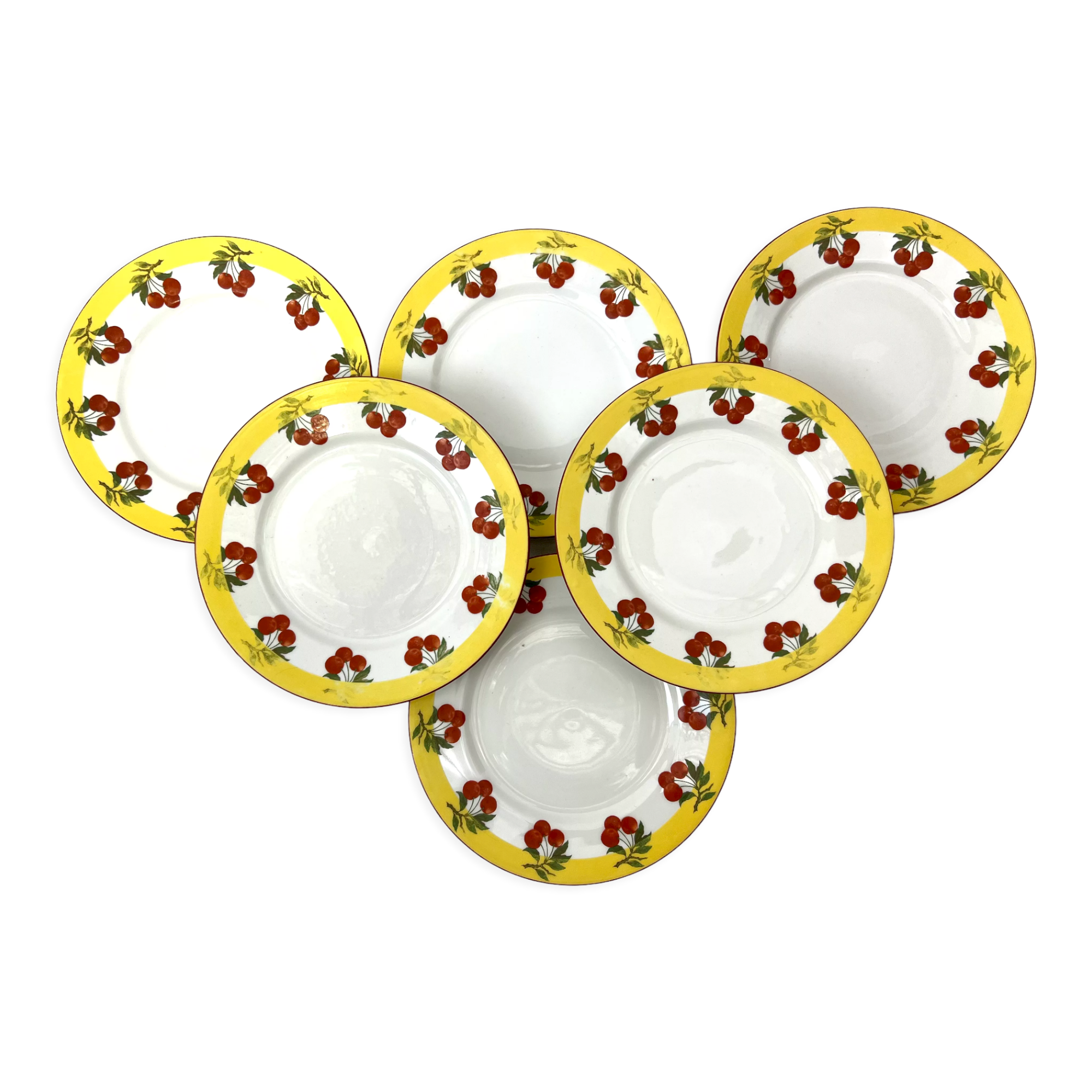 6 dessert plates vintage cherry Limoges porcelain
