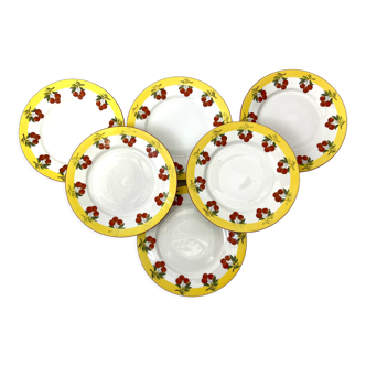 6 dessert plates vintage cherry Limoges porcelain