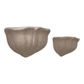 Pair of vintage wall sconces, speckled pink plaster, France, 1970