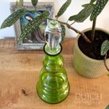 Vintage Green Decanter, Sculpted Glass Carafe, Rare Item, Wet Bar Decor