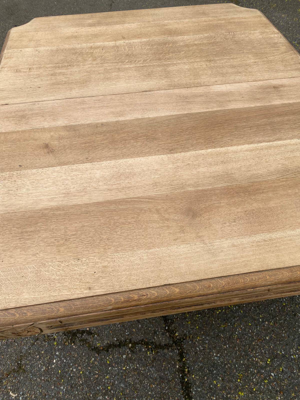 Rectangular Art Deco dining table with a central pedestal, renovated in solid oak.