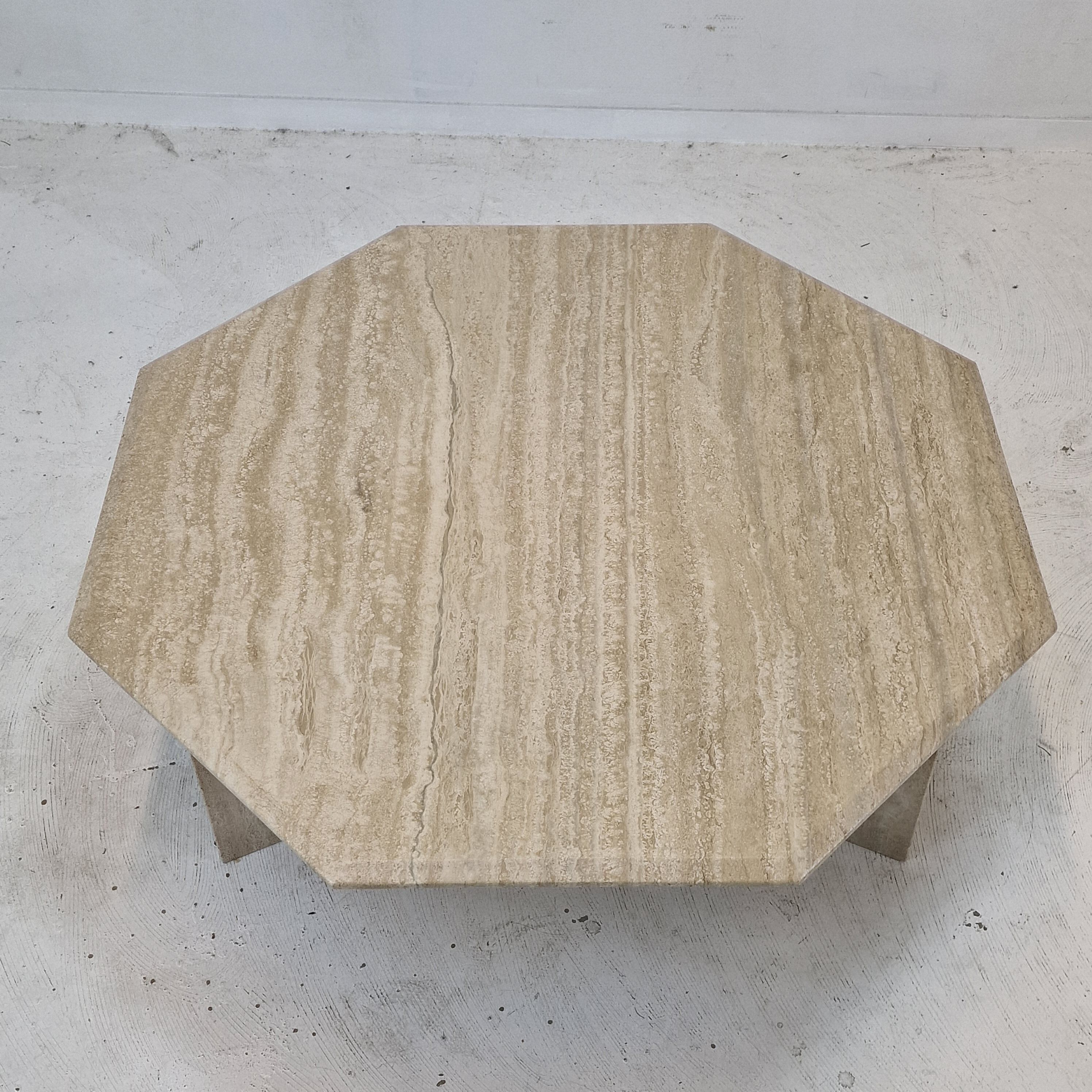 Italian octagon coffee table in travertine, 1980s