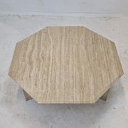 Table basse octogonale italienne en travertin, années 1980