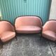 Lot of 2 armchairs and a sofa from Baumann in black wood and marble rose leather