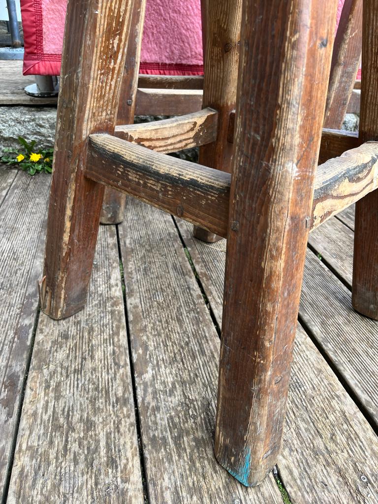 Set of 4 old vintage brutalist fir bar stools