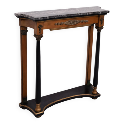 Table console italienne élégante, plateau en marbre noir, revival Empire des années 1950