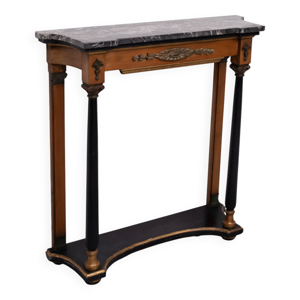 Table console italienne élégante, plateau en marbre noir, revival Empire des années 1950