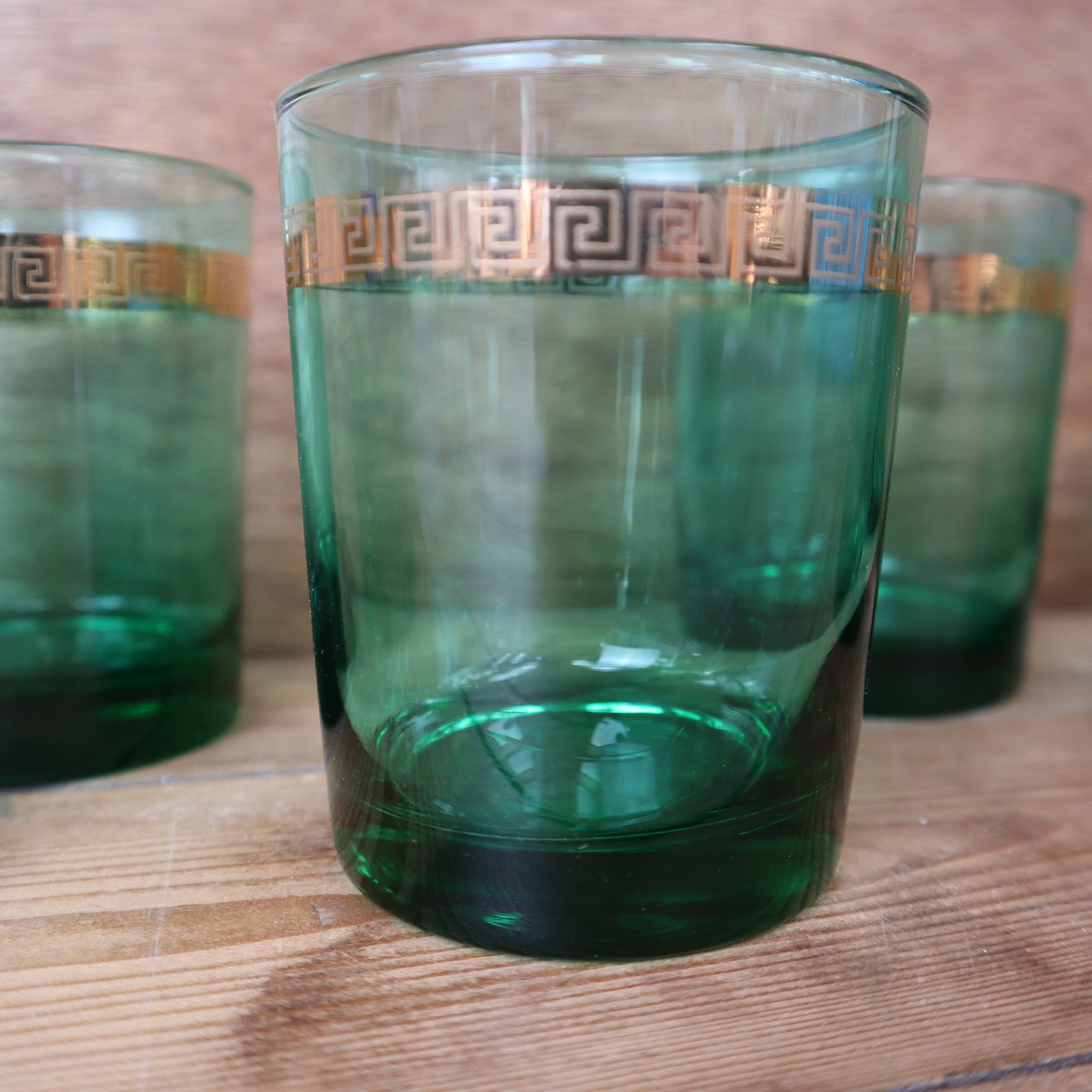 8 verres à whisky vert émeraude bande dorée Luminarc France