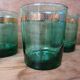 8 emerald green whisky glasses with gold band Luminarc France