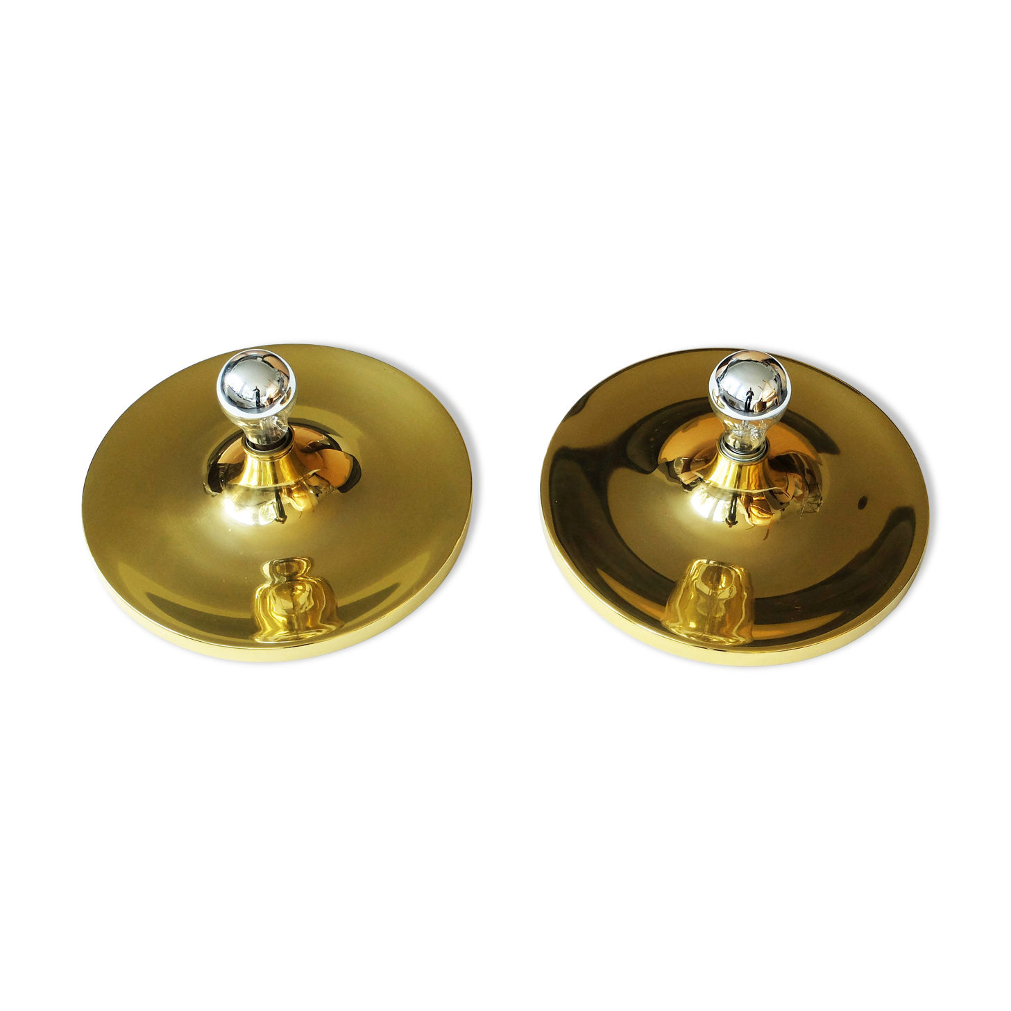 Pair of gold space-age wall lamps flush light gold sölken leuchten germany