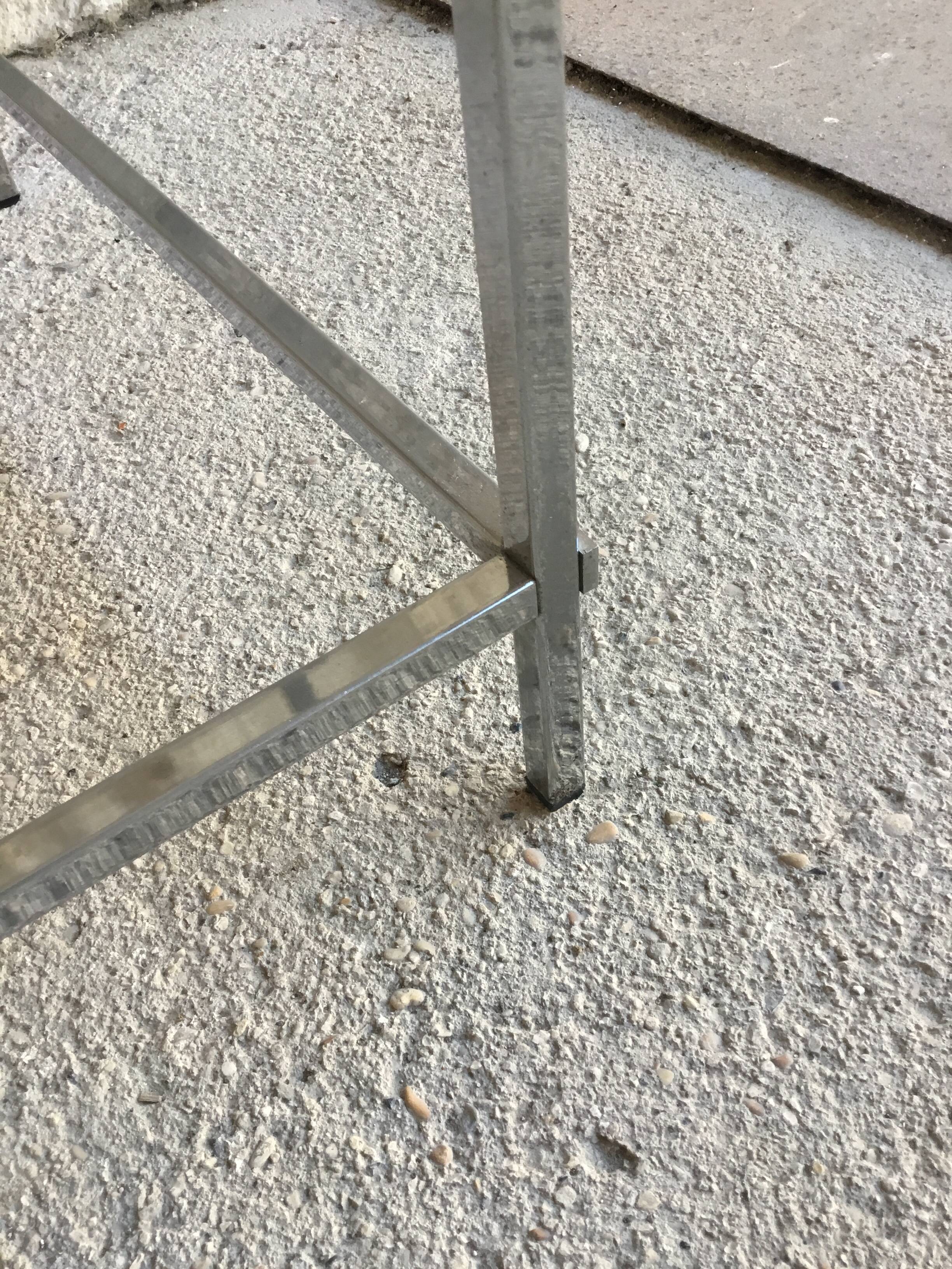 Square coffee table in marble and stainless steel - 1980s design