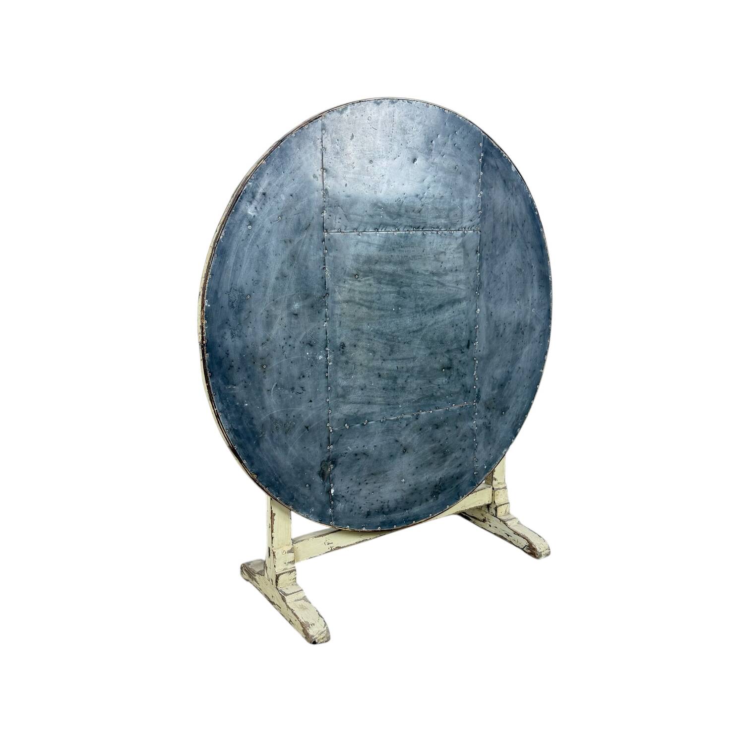 Table à vin pliante antique française avec plateau en métal – Table d'appoint bistro rustique