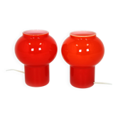 Lampes de table en verre rouge vintage attribuées à Štěpán Tabery, années 1970.