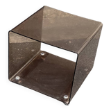 Cube chevet bout de canapé table Roche Bobois plexiglas fumé Michel Dumas