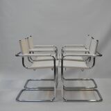 Set of 4 Chrome Sled-Base Chairs, Reupholstered in Italian Chioccarello Lin