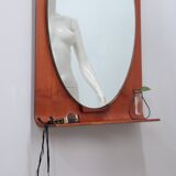 Mid century curved entryway teak mirror 1960s