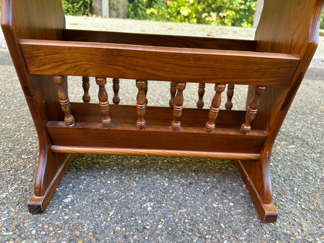 Vintage solid wood magazine rack side table — End table