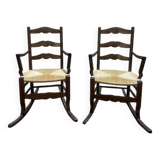 Paire de fauteuils pailles rustiques à bascule - rocking-chair chair