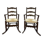 Paire de fauteuils pailles rustiques à bascule - rocking-chair chair