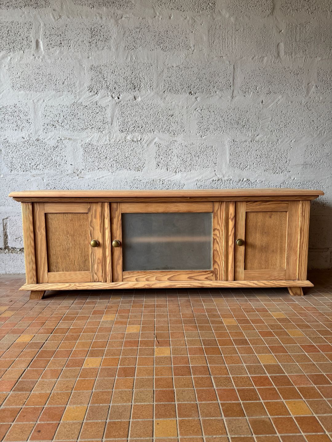 TV cabinet in solid pitch pine - 1960s