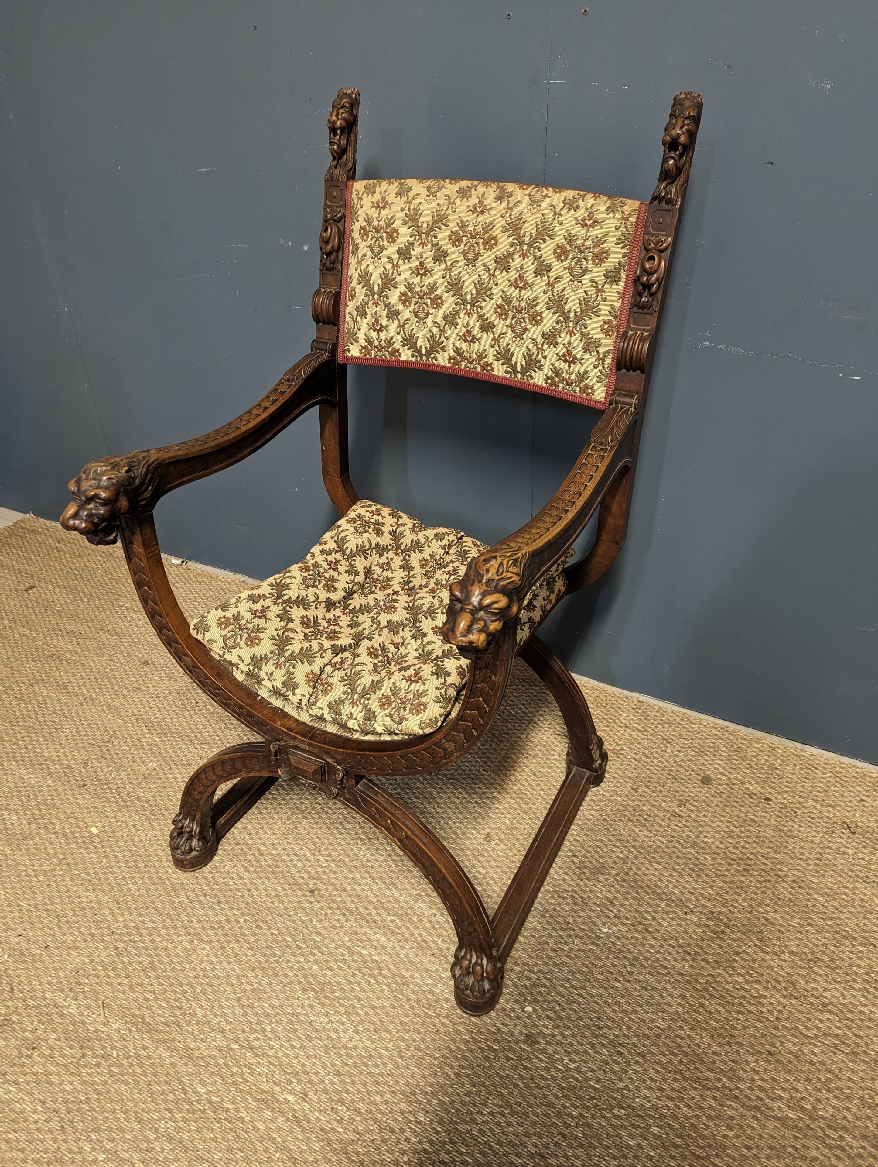Pair of Renaissance style walnut armchairs