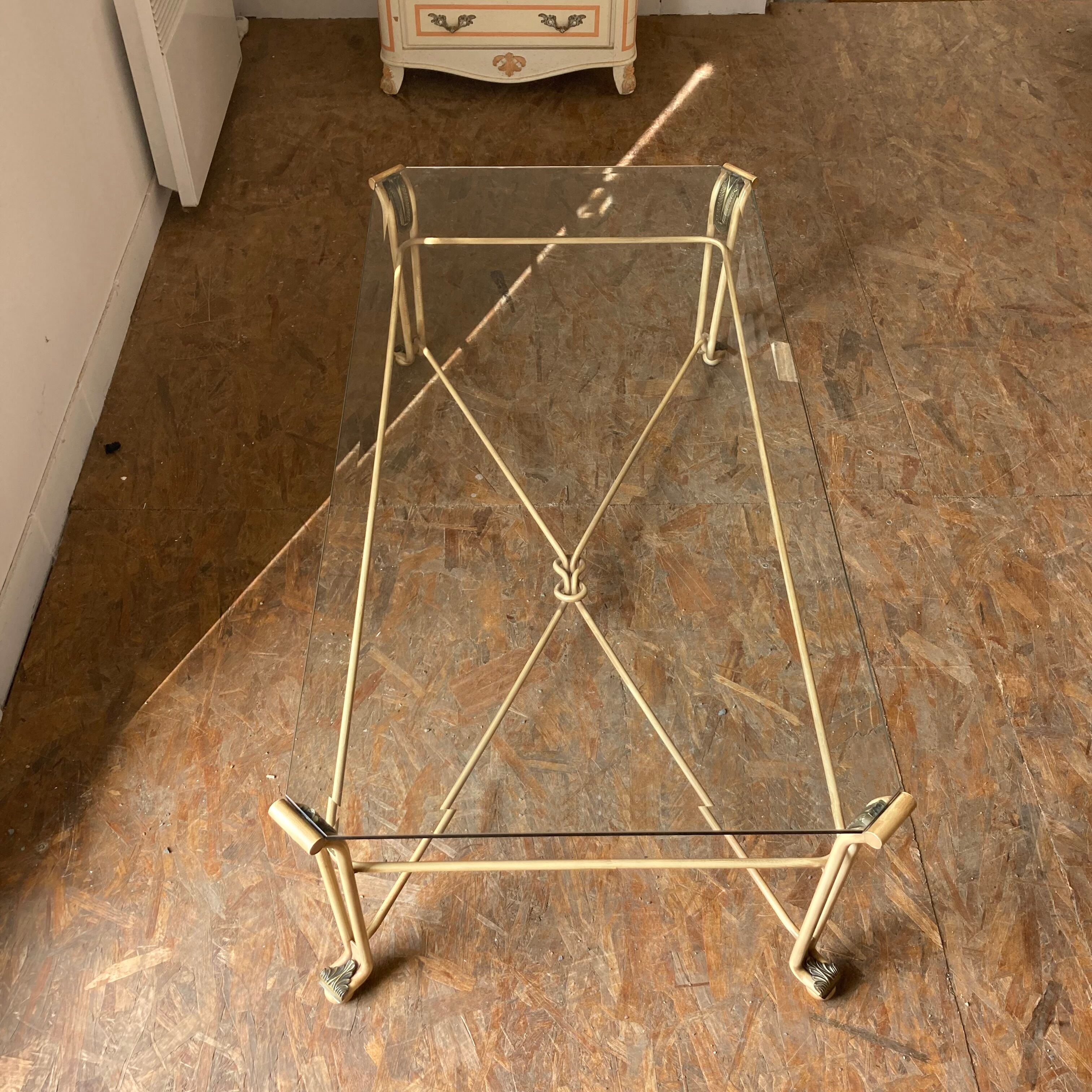 Glass and steel coffee table