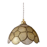 Vintage mother-of-pearl and brass lampshade pendant light