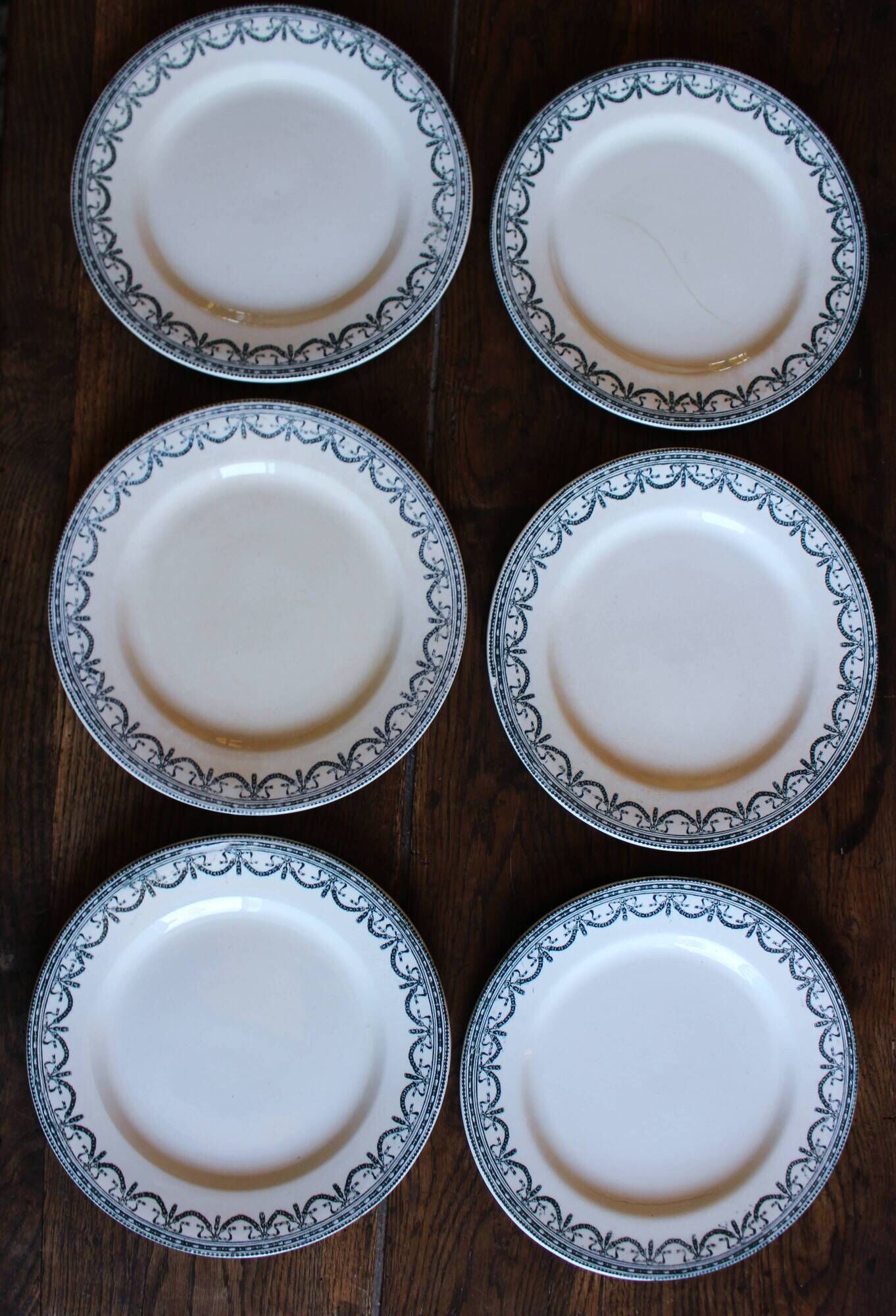 A set of 6 flat plates Terre de Fer Guirlandes Louis XVI Salins