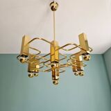 Geometric brass chandelier, design G. Sciolari, Boulanger, 1970